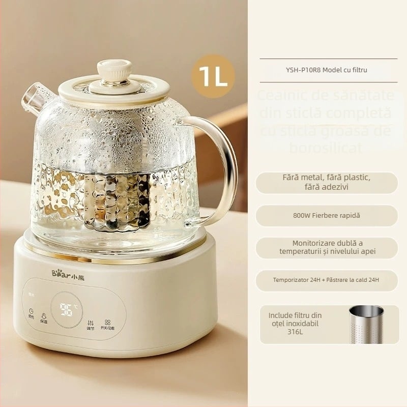 Little Bear YSH-P10Q7 ceainic de ceai din sticlă, cu control al temperaturii, 1 L