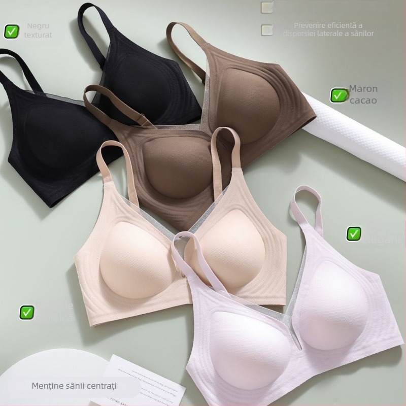 Sutien cupe modelate din latex, fără cusături, din plasă cu dantelă, decolteu în V, fără sârmă, respirabil, pentru sâni mici