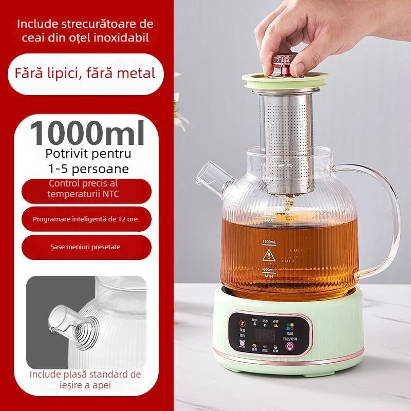 Ceainic din sticlă pentru sănătate, design cu compartimente, multifuncțional, pentru casă și birou, 1–1,5 L