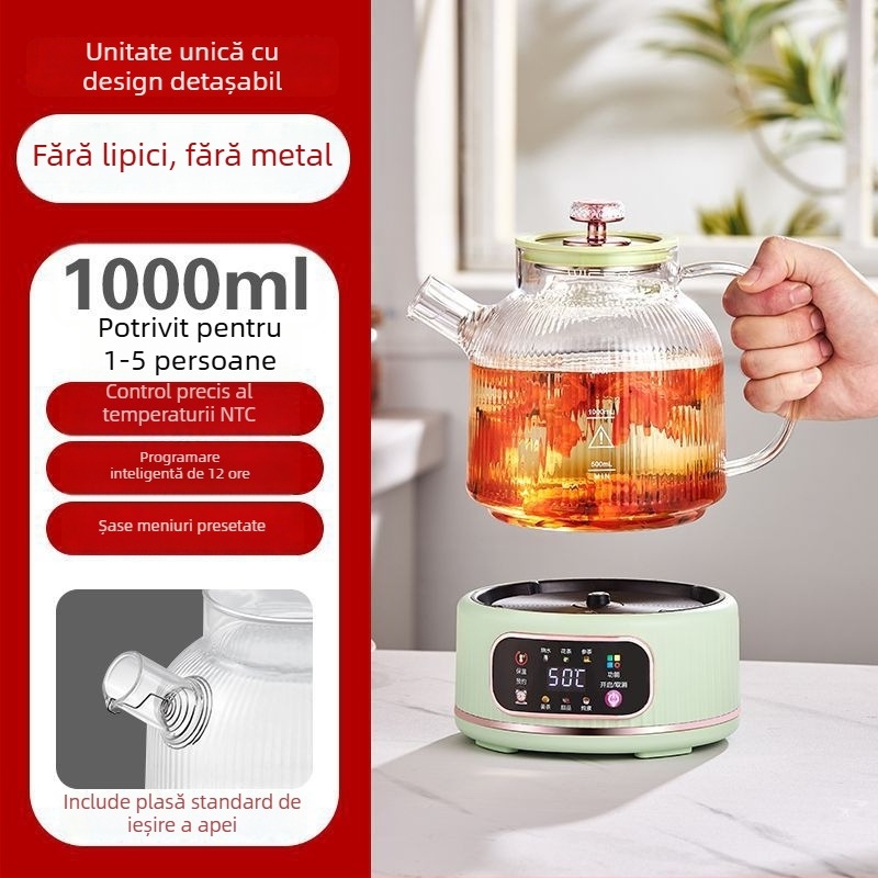 Ceainic din sticlă pentru sănătate, design cu compartimente, multifuncțional, pentru casă și birou, 1–1,5 L