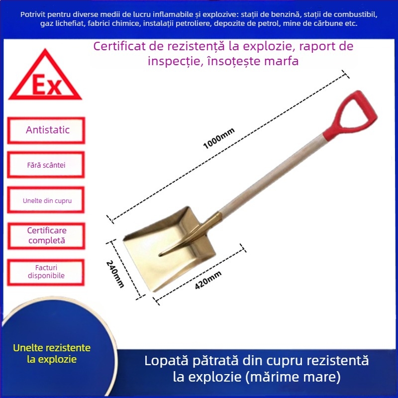 Lopată din cupru, rezistentă la explozii, cu aliaj de cupru anti-static, pentru stații de carburanți și uzine chimice