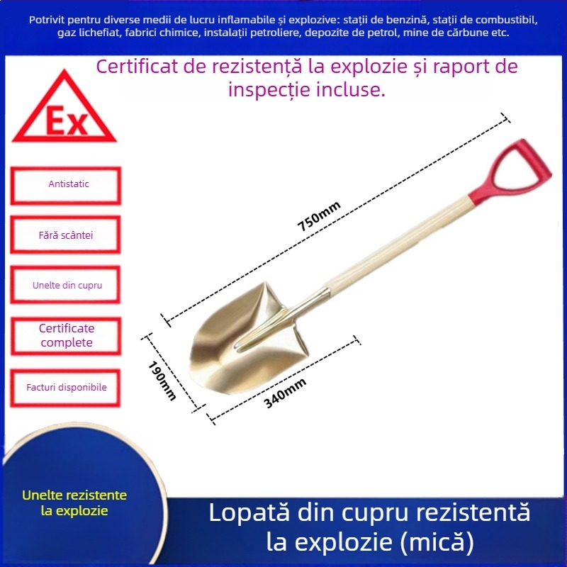 Lopată din cupru, rezistentă la explozii, cu aliaj de cupru anti-static, pentru stații de carburanți și uzine chimice