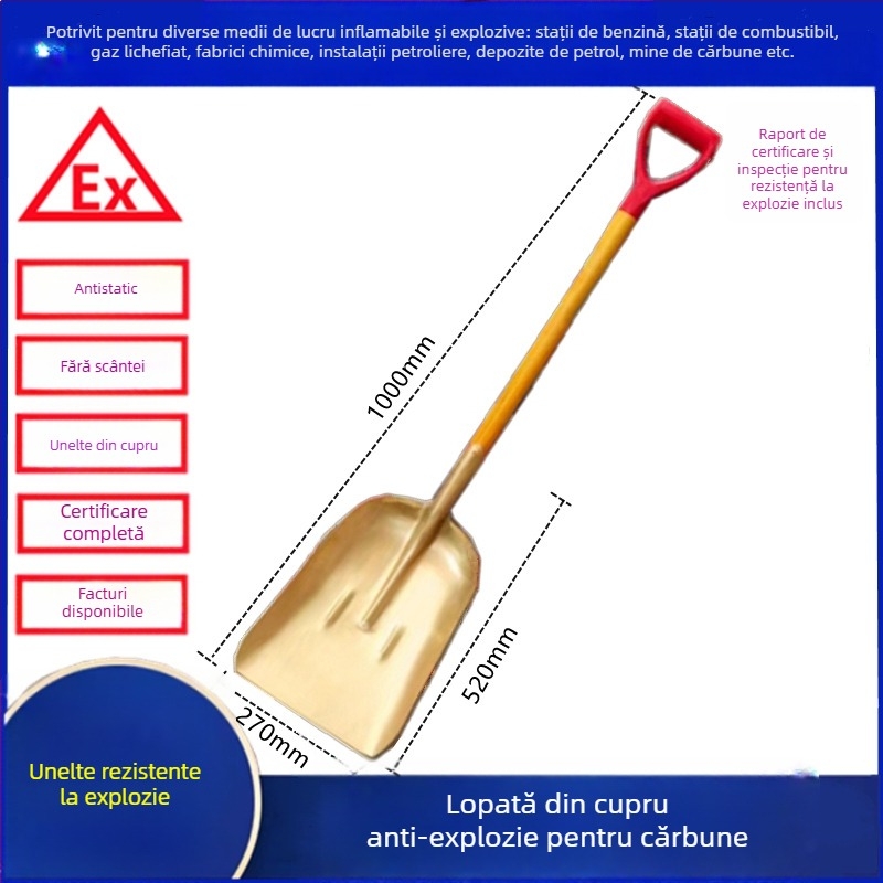 Lopată din cupru, rezistentă la explozii, cu aliaj de cupru anti-static, pentru stații de carburanți și uzine chimice