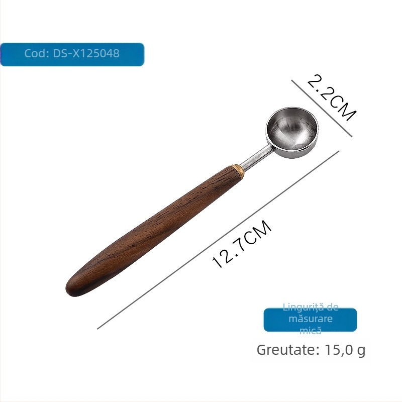 Lingură de măsurare din oțel inox cu mâner din lemn de nuc, 15 ml, pentru pudră de cafea și pudră de lapte