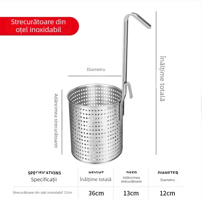 Colander din oțel inoxidabil gros pentru fiert paste, cu coș de strecurare încorporat