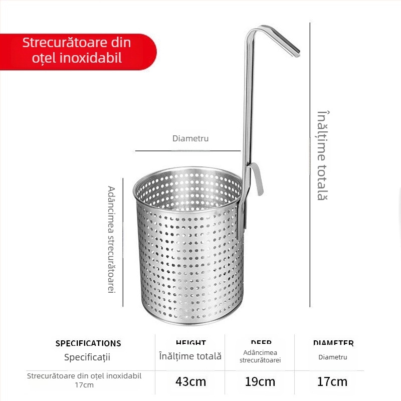 Colander din oțel inoxidabil gros pentru fiert paste, cu coș de strecurare încorporat