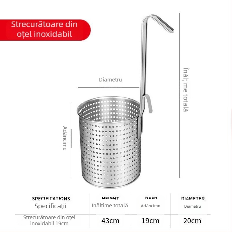 Colander din oțel inoxidabil gros pentru fiert paste, cu coș de strecurare încorporat