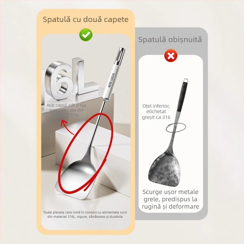 Set de ustensile de bucătărie din oțel inoxidabil 316L: spatulă de gătit, strecurător, lingură de supă și lingură de prăjit