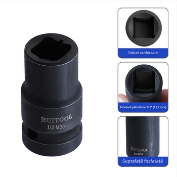 Mufă pătrată de 1/2 inch pentru cheie pneumatică, deschidere pătrată internă