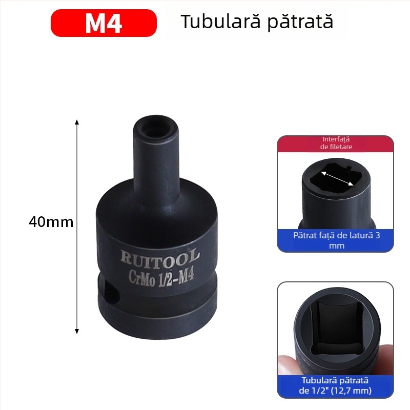 Mufă pătrată de 1/2 inch pentru cheie pneumatică, deschidere pătrată internă