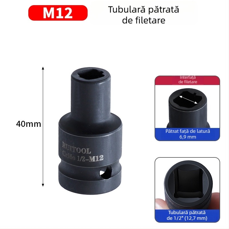 Mufă pătrată de 1/2 inch pentru cheie pneumatică, deschidere pătrată internă