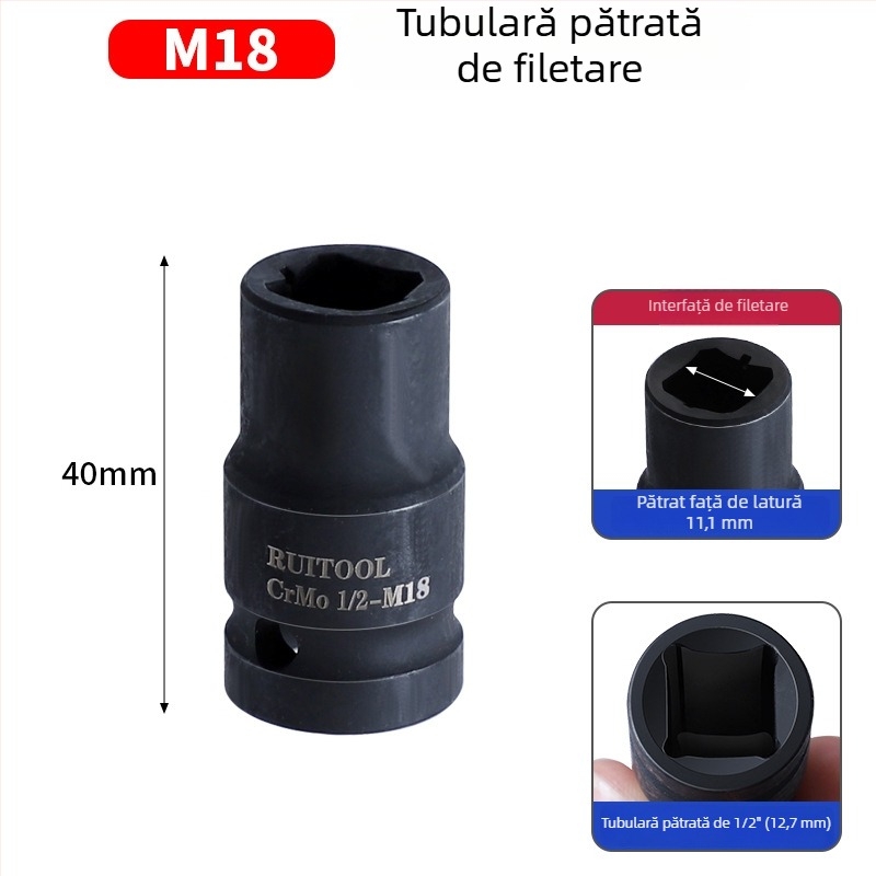 Mufă pătrată de 1/2 inch pentru cheie pneumatică, deschidere pătrată internă