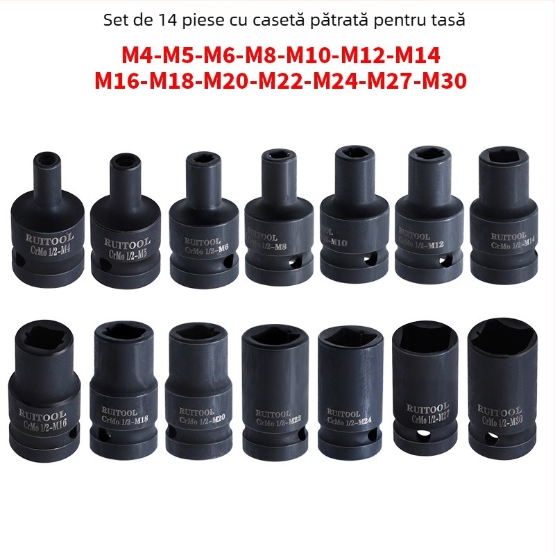 Mufă pătrată de 1/2 inch pentru cheie pneumatică, deschidere pătrată internă