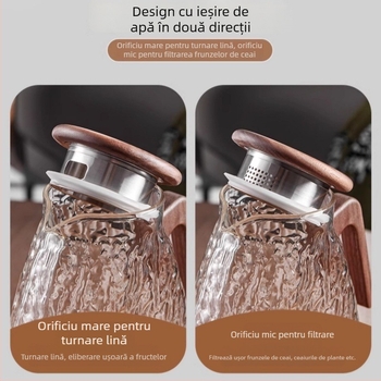 Capac plat din lemn de nuc cu filtru de apă bidirecțional pentru ceainic de apă rece — oțel inox 304, inel de silicon încorporat
