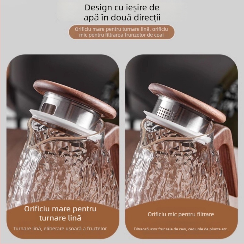 Capac plat din lemn de nuc cu filtru de apă bidirecțional pentru ceainic de apă rece — oțel inox 304, inel de silicon încorporat