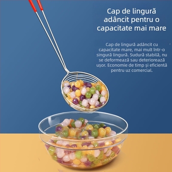 Strecurător din oțel inoxidabil cu mâner roșu, lingură cu plasă adâncă pentru hot pot și ceai cu perle