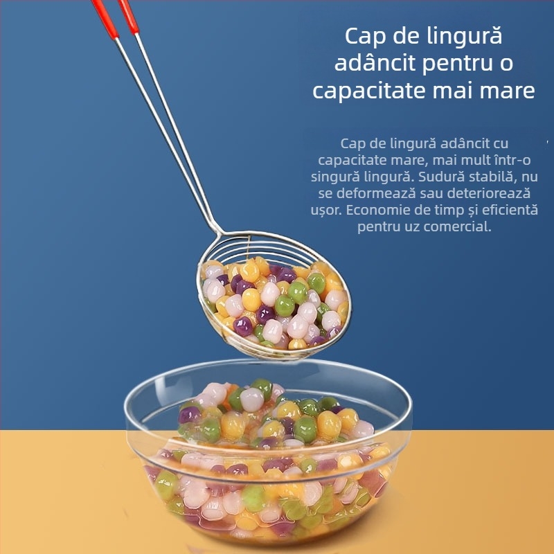 Strecurător din oțel inoxidabil cu mâner roșu, lingură cu plasă adâncă pentru hot pot și ceai cu perle