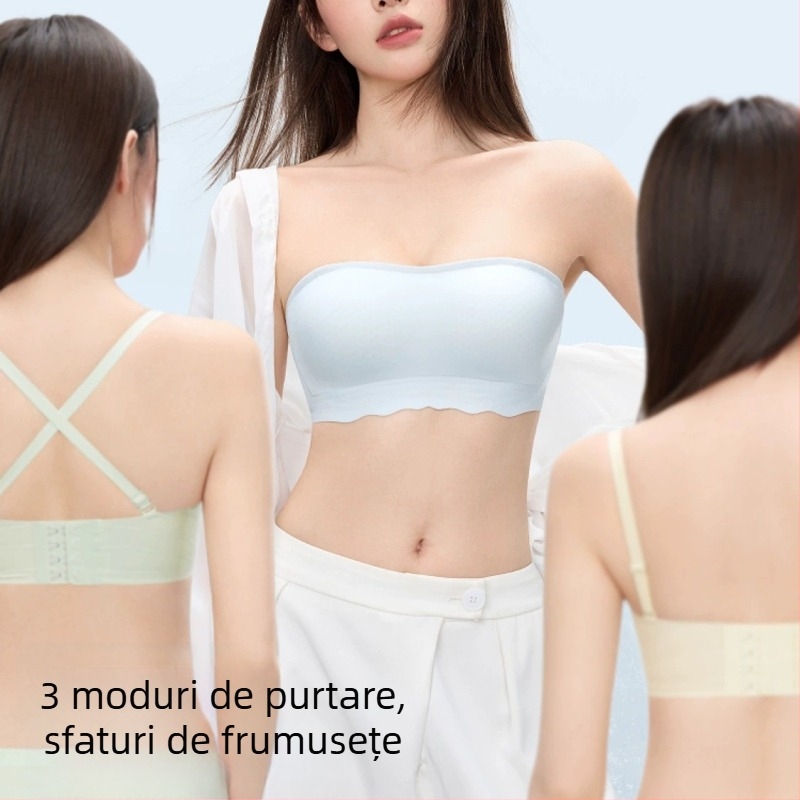 Sutien fără cusături, fără bretele, pentru femei, cupă unică pentru sân mic, lucios, subțire, fără burete