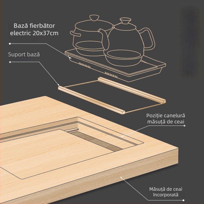 Cadru de conversie pentru plită electrică de ceai 37×20-37×23, cu tavă de ceai și suport pentru ceainic, alimentare automată cu apă