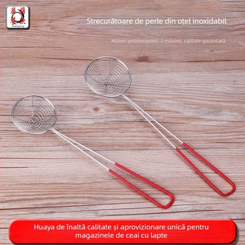 Strecurător perlat cu mâner roșu, sită din oțel inoxidabil, filtru adânc mic pentru hot pot, bucătărie și ceai cu lapte