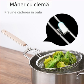 Lingură-filtru din oțel inoxidabil, mare, pentru hot pot și prăjit, sită groasă și adâncă