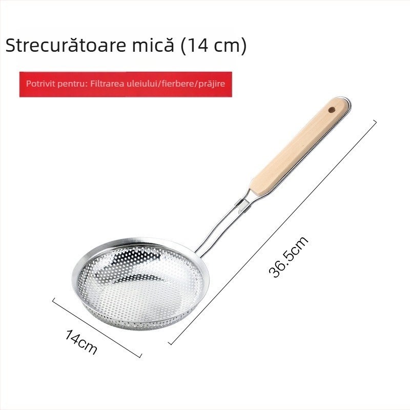 Lingură-filtru din oțel inoxidabil, mare, pentru hot pot și prăjit, sită groasă și adâncă