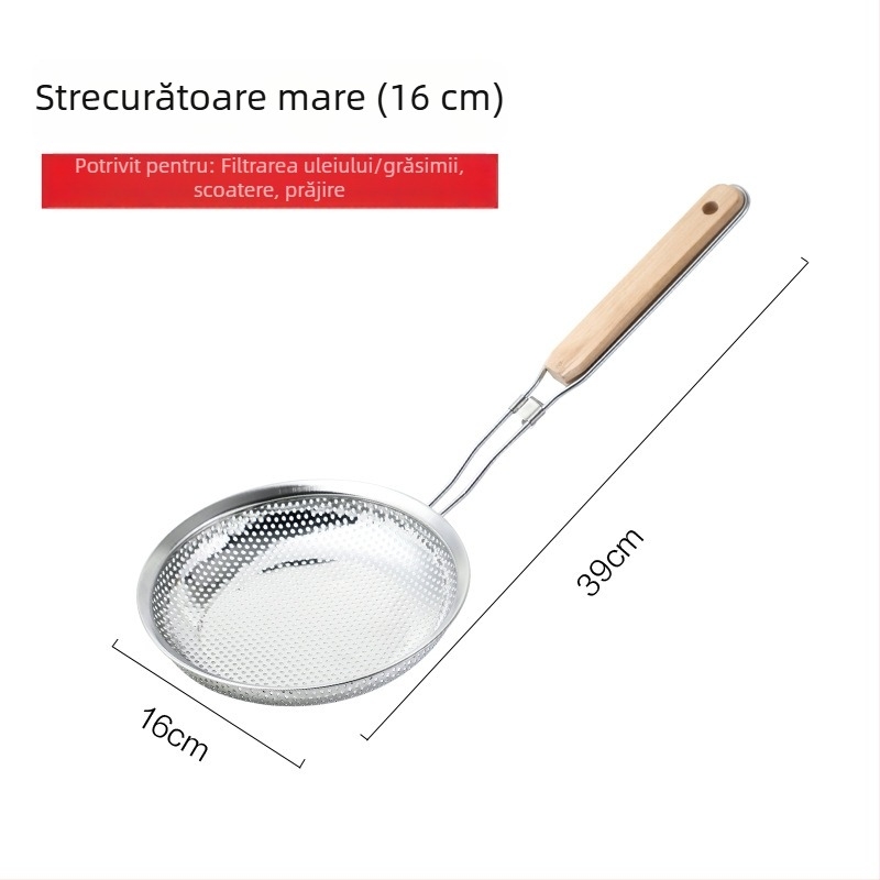 Lingură-filtru din oțel inoxidabil, mare, pentru hot pot și prăjit, sită groasă și adâncă