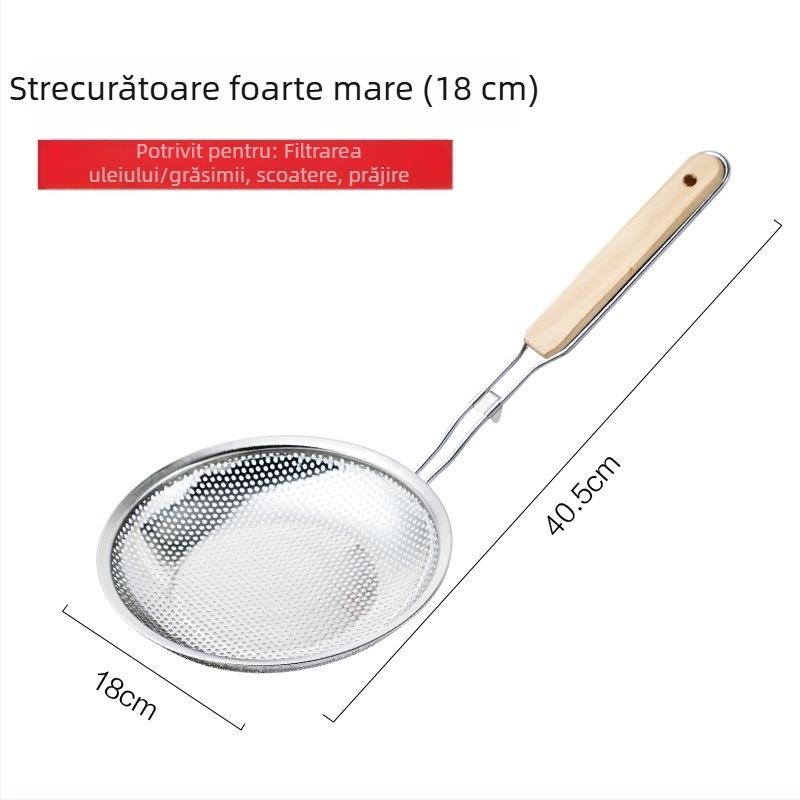 Lingură-filtru din oțel inoxidabil, mare, pentru hot pot și prăjit, sită groasă și adâncă