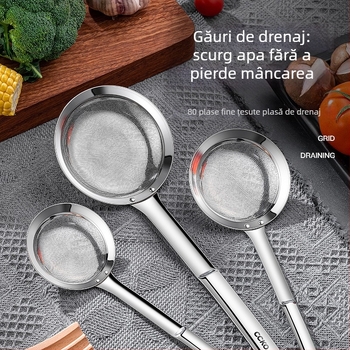 Lingură de bucătărie din oțel inoxidabil cu plasă de filtrare pentru separarea uleiului și îndepărtarea spumei