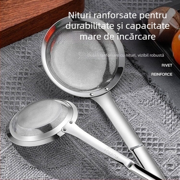 Lingură de bucătărie din oțel inoxidabil cu plasă de filtrare pentru separarea uleiului și îndepărtarea spumei