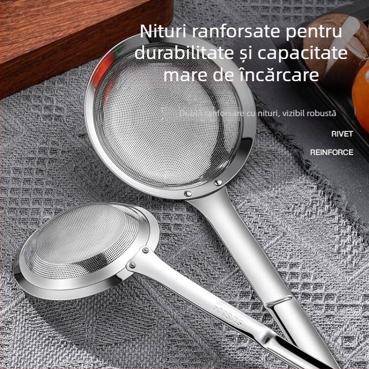 Lingură de bucătărie din oțel inoxidabil cu plasă de filtrare pentru separarea uleiului și îndepărtarea spumei