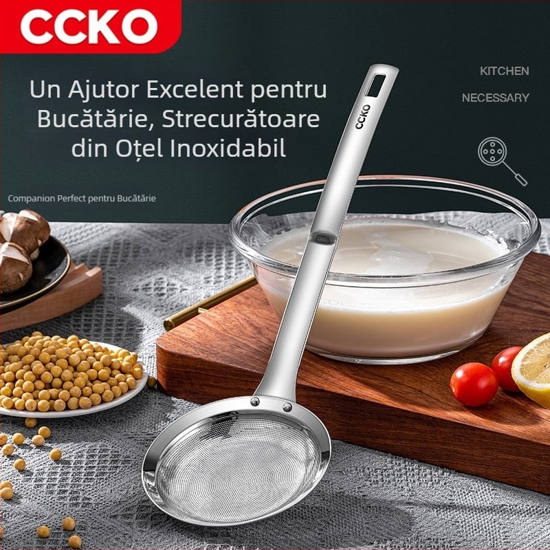 Lingură de bucătărie din oțel inoxidabil cu plasă de filtrare pentru separarea uleiului și îndepărtarea spumei