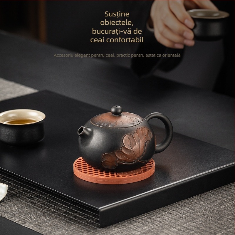 Covoraș din silicon pentru ceainic cu drenaj gol și design antiaderent, covoraș pentru ceainic din lut purpuriu, covoraș termoizolant în stil chinezesc nou, covoraș pentru ceaiuri