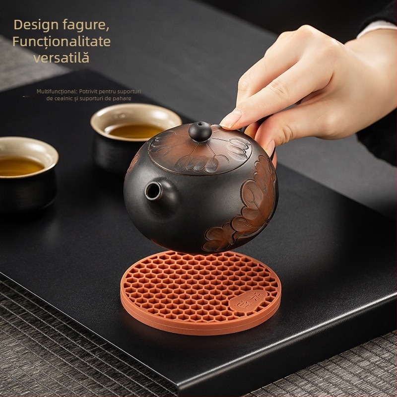 Covoraș din silicon pentru ceainic cu drenaj gol și design antiaderent, covoraș pentru ceainic din lut purpuriu, covoraș termoizolant în stil chinezesc nou, covoraș pentru ceaiuri