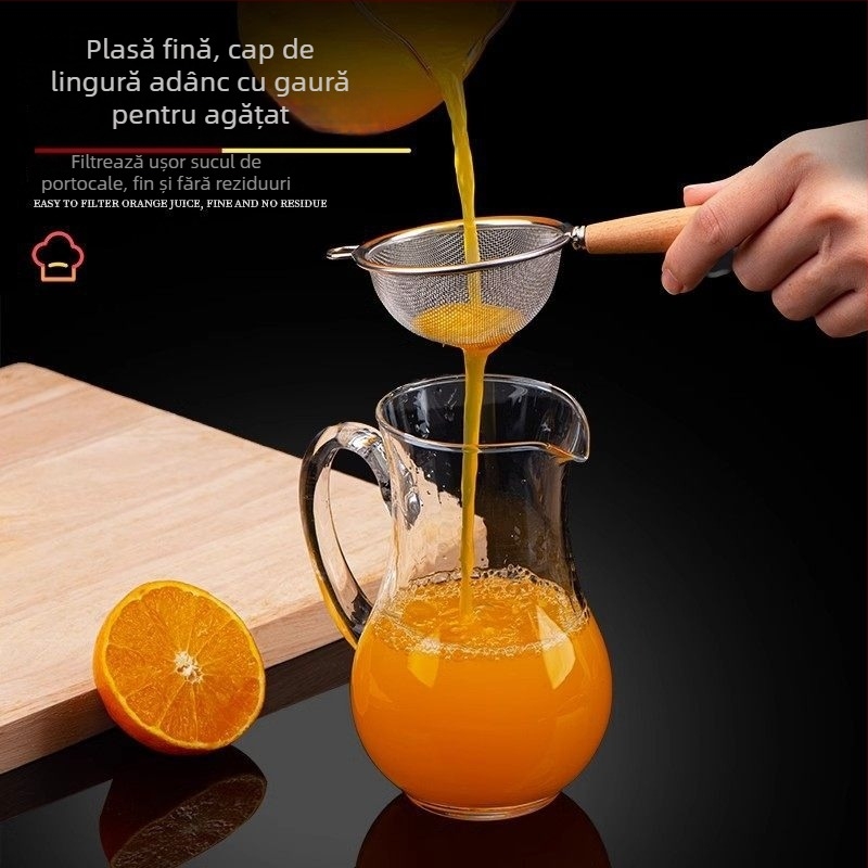 Separa din oțel inoxidabil cu mâner imitat lemn, sită de bucătărie pentru făină, filtru pentru suc și lapte de soia