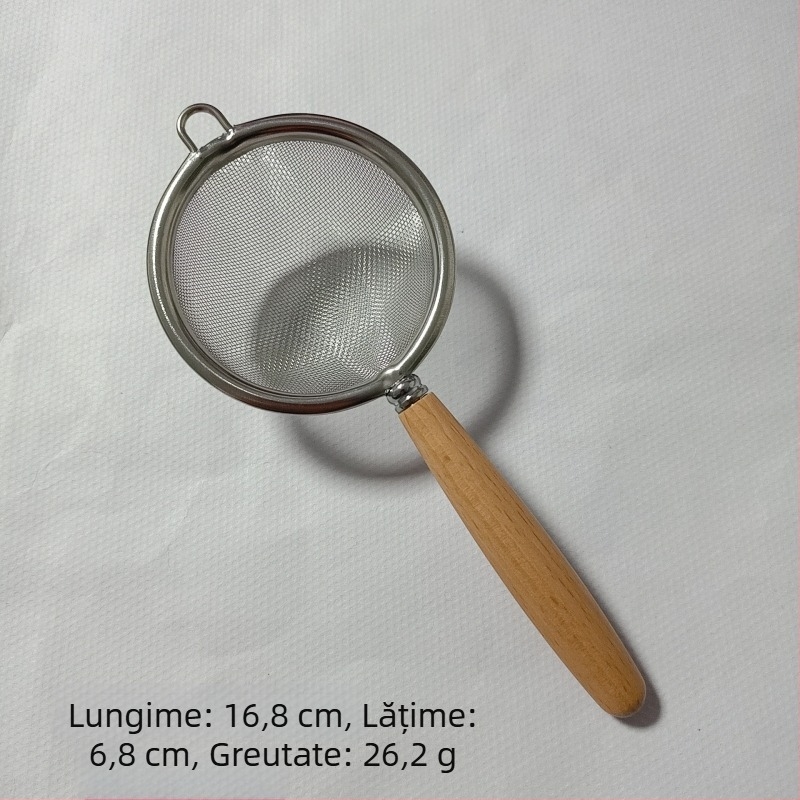 Separa din oțel inoxidabil cu mâner imitat lemn, sită de bucătărie pentru făină, filtru pentru suc și lapte de soia