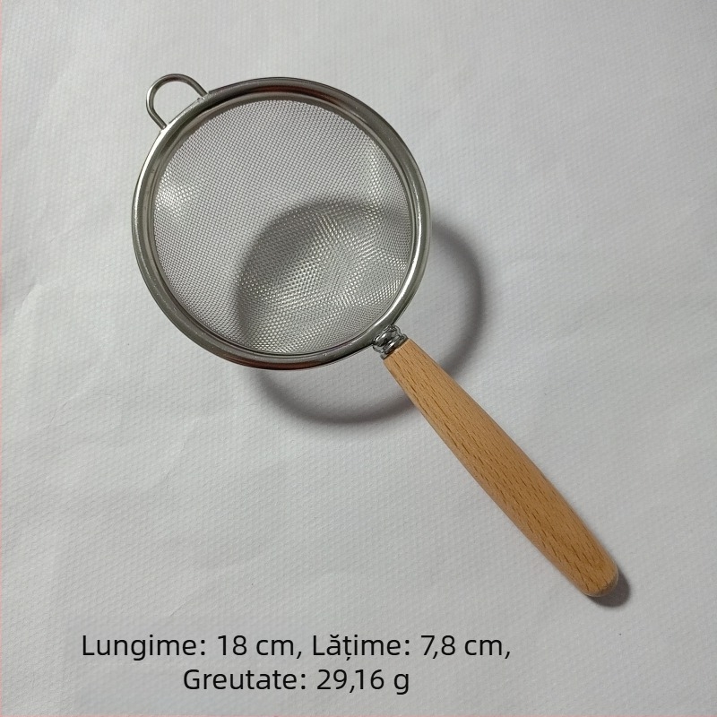 Separa din oțel inoxidabil cu mâner imitat lemn, sită de bucătărie pentru făină, filtru pentru suc și lapte de soia