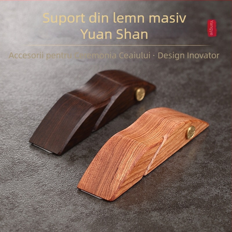 Raft din lemn de abanos pentru accesorii de ceai Kung Fu, cu clips pentru ceai, ac de ceai, linguriță pentru ceai și suport dedicat de așezare