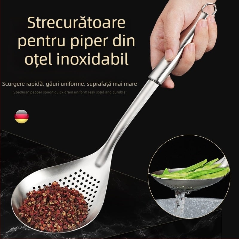 Lingură din oțel inoxidabil, sită mare pentru tăiței și găluște, filtru gros pentru prăjit în bucătărie
