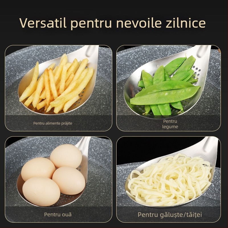 Lingură din oțel inoxidabil, sită mare pentru tăiței și găluște, filtru gros pentru prăjit în bucătărie