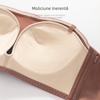 Sutien fără bretele, exterior nylon, căptușeală din mătase Mulberry, design tubular, push-up, fără cusături, anti-alunecare, cupă 3/4