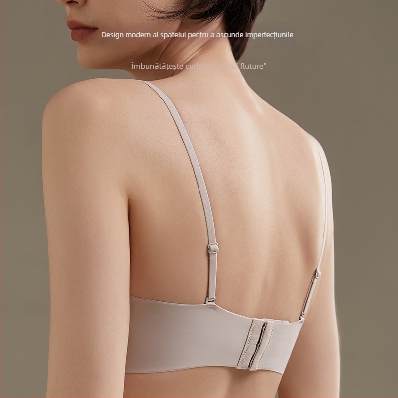 Sutien fără bretele, exterior nylon, căptușeală din mătase Mulberry, design tubular, push-up, fără cusături, anti-alunecare, cupă 3/4