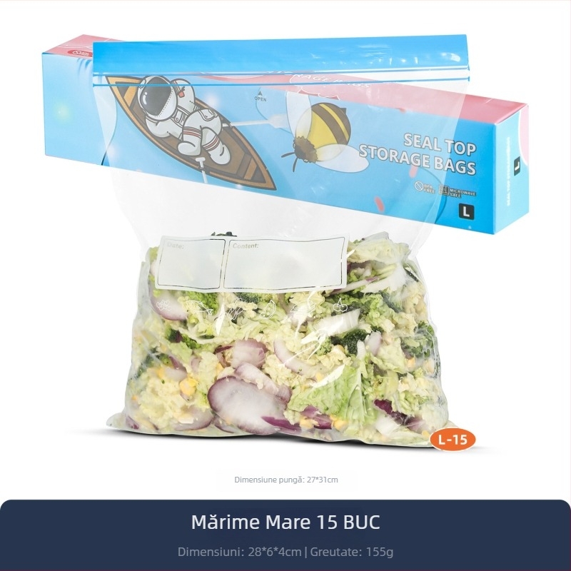 Pungă de stocare a alimentelor din polietilenă, sigilare dublă, de calitate alimentară, pentru frigider și congelator