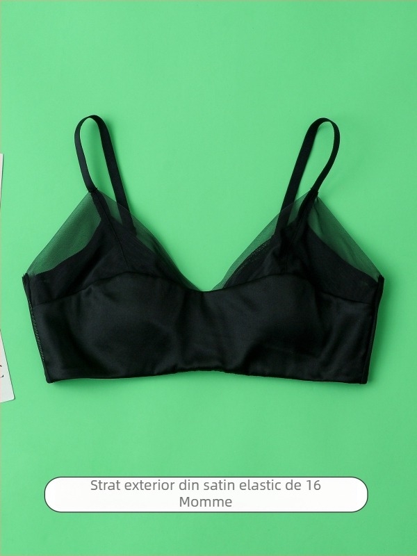 Sutien din satin de mătase, cupă triunghiulară, stil francez, subțire, fără armături, fără cusături, respirabil, din mătase de dud, vară