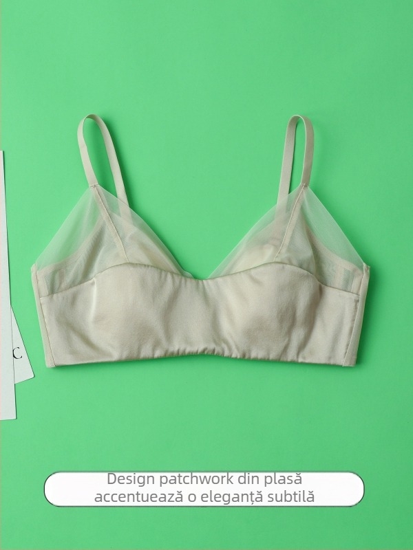 Sutien din satin de mătase, cupă triunghiulară, stil francez, subțire, fără armături, fără cusături, respirabil, din mătase de dud, vară