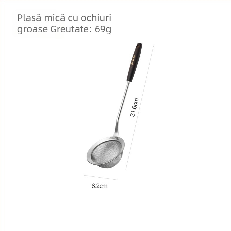 Unelte de bucătărie din oțel inoxidabil, cu mâner din lemn – filtru de ulei pentru prăjit, strecurătoare și plasă fină pentru făină