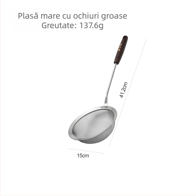 Unelte de bucătărie din oțel inoxidabil, cu mâner din lemn – filtru de ulei pentru prăjit, strecurătoare și plasă fină pentru făină