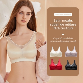  Sutien fara cusaturi, din satin moale de mătase, confortabil si respirabil, fara sârmă metalică, susținere superioară și susținere laterală