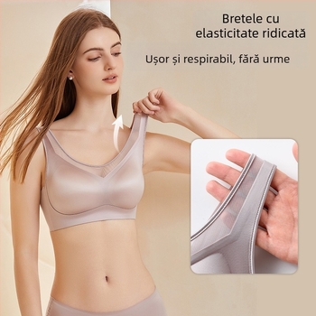  Sutien fara cusaturi, din satin moale de mătase, confortabil si respirabil, fara sârmă metalică, susținere superioară și susținere laterală