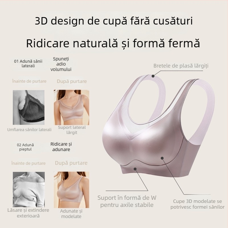 Sutien fara cusaturi, din satin moale de mătase, confortabil si respirabil, fara sârmă metalică, susținere superioară și susținere laterală